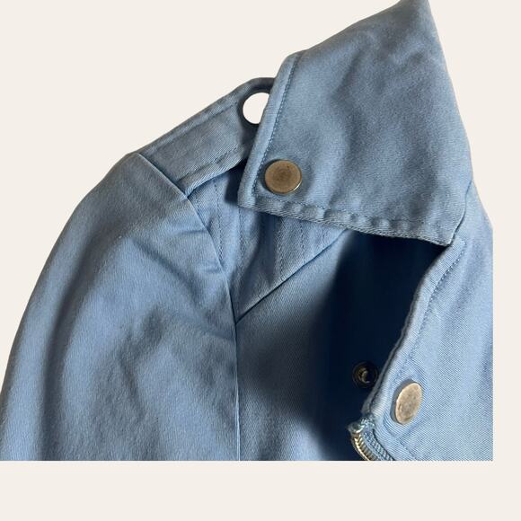 Color Me Courtney Dennis Blue Canvas Crop Biker Moto Jacket Size 4 - Picture 7 of 16